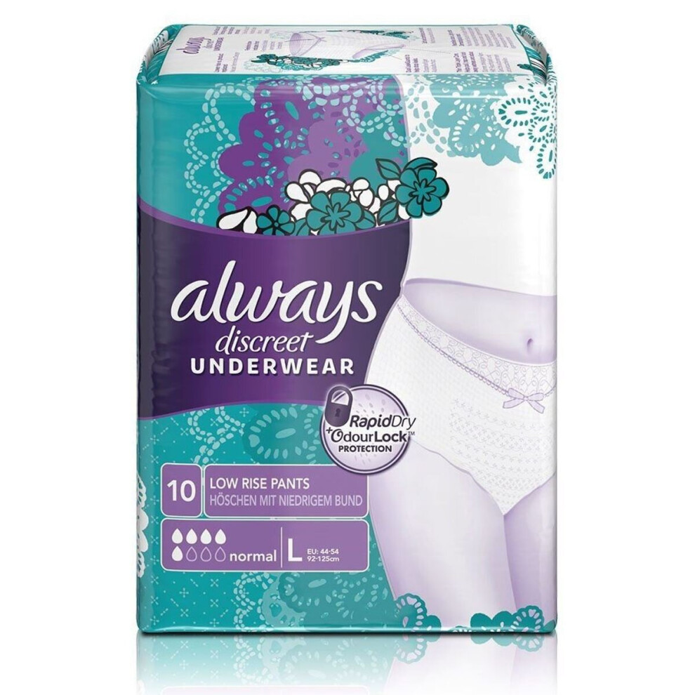 Always Discreet Sensitive Bladder Incontinence Pants Underwear Large Pack of 10