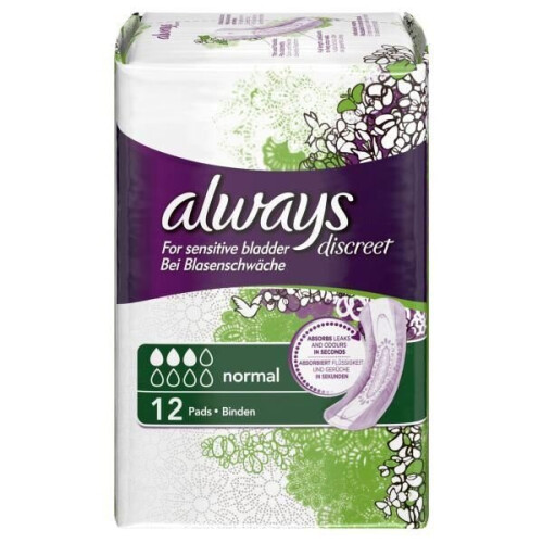 Always Always Discreet Sensitive Bladder Incontinence Pads Normal Odour Lock Pack of 12