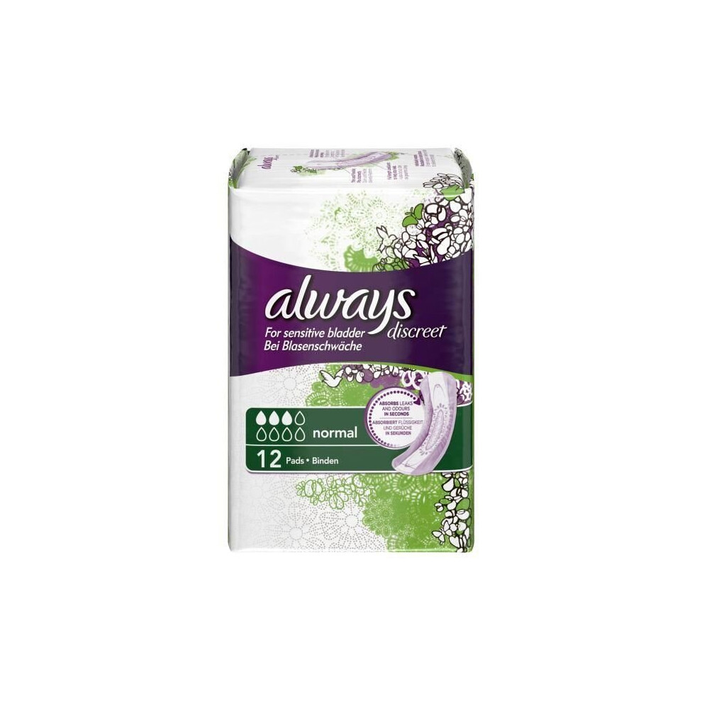 Always Discreet Sensitive Bladder Incontinence Pads Normal Odour Lock Pack Of 12