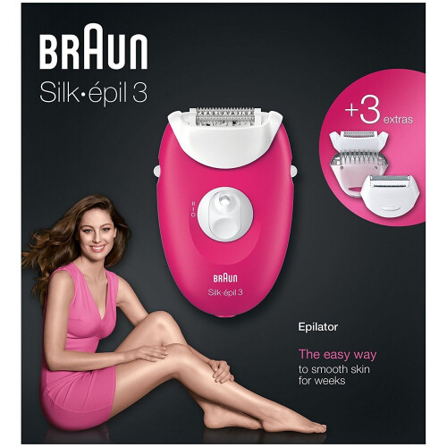 Braun Braun Silk-épil 3 3-410 Corded Epilator Hair Removal + 3 Extras - Raspberry Pink