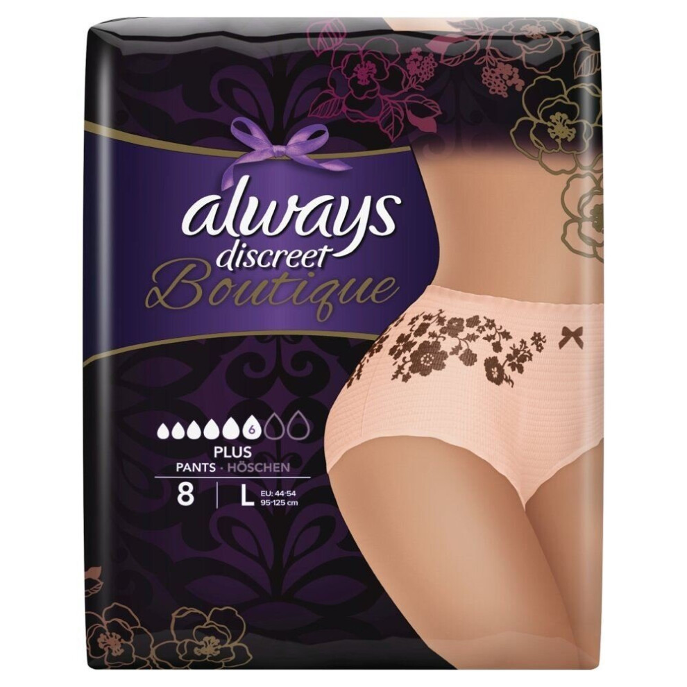 Always Discreet Boutique Pants Plus Underwear Large Sensitive Bladder Pack of 8