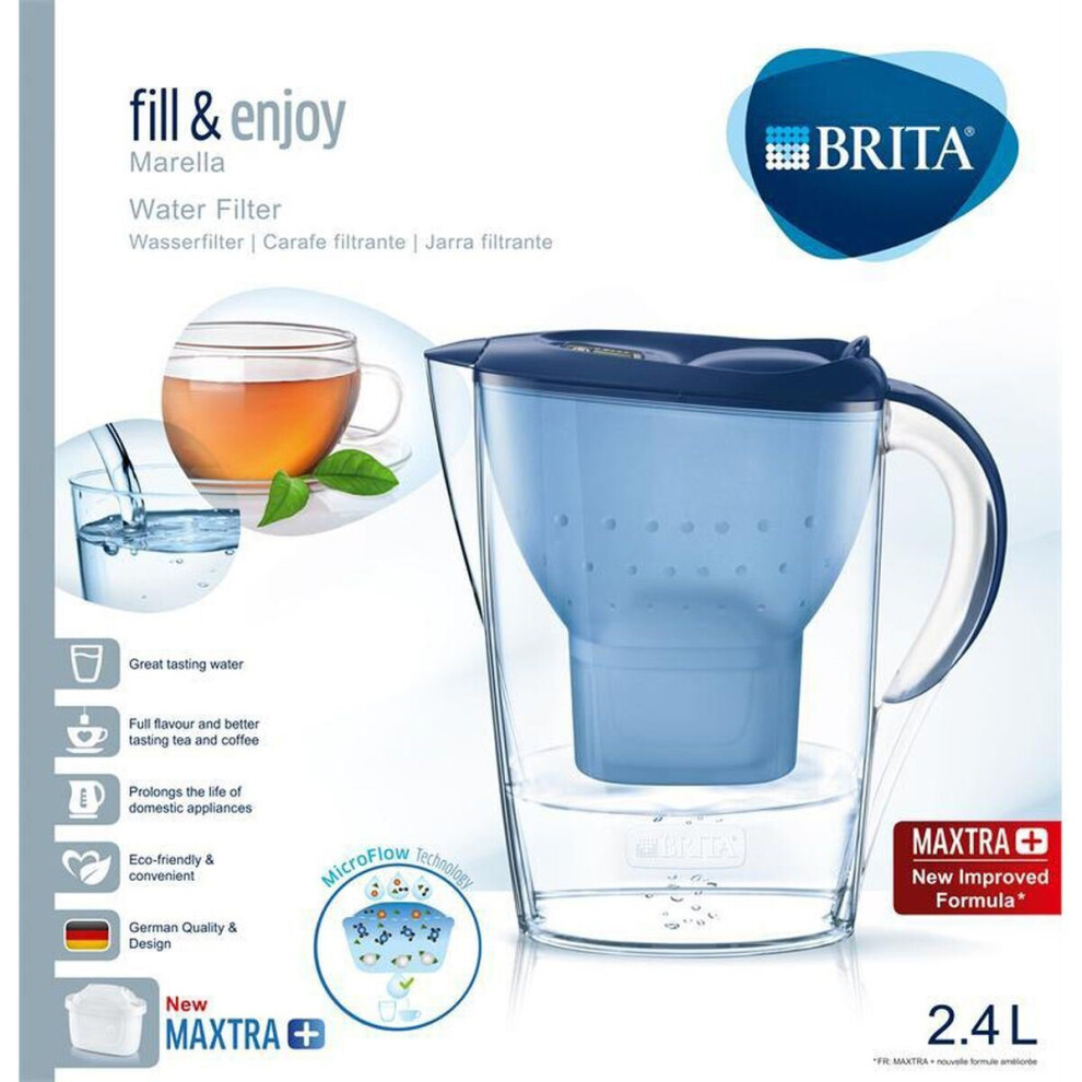 BRITA Marella Cool MAXTRA+ Plus 2.4L Water Filter Fridge Jug + 1 Cartridge, Blue