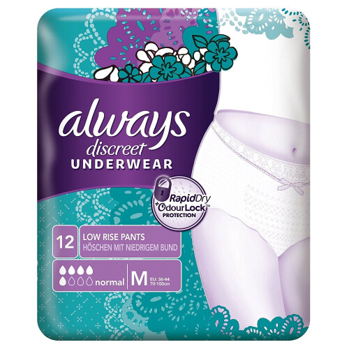 Always Always Discreet Sensitive Bladder Incontinence Pants Underwear Medium Pack of 12