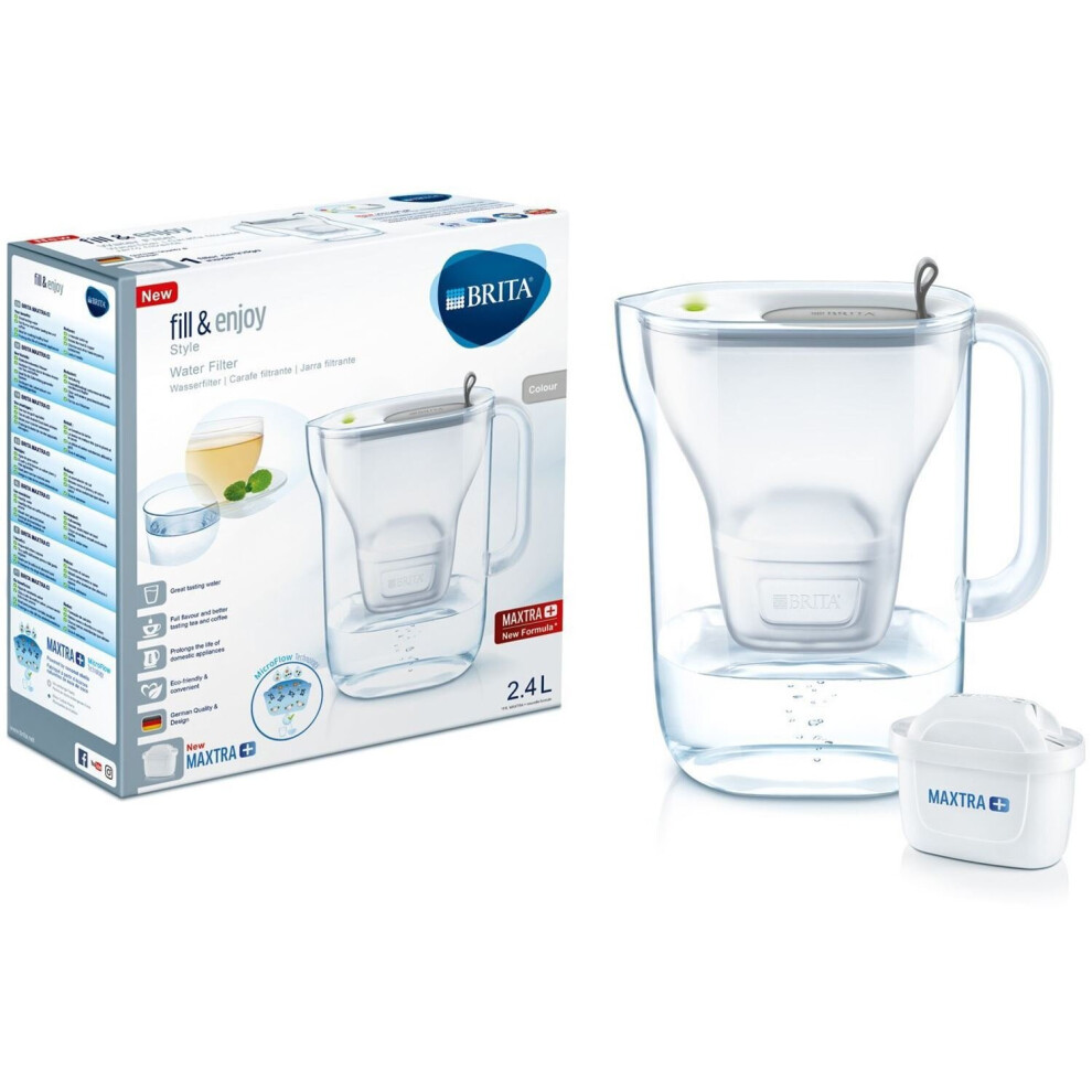 BRITA Style Cool MAXTRA+ Plus  2.4L Slim Water Filter Fridge Jug + Cartridge Grey