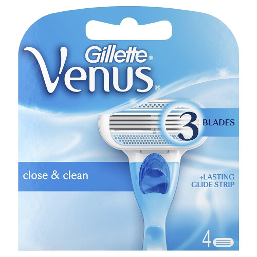 Gillette 4 x Gillette Venus originale kvinders tætte og rene 3-bladede barberbladsrefill