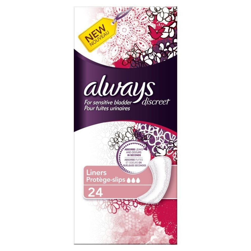 Always Discreet Sensitive Bladder Incontinence Panty Liners Odourlock Pack Of 24
