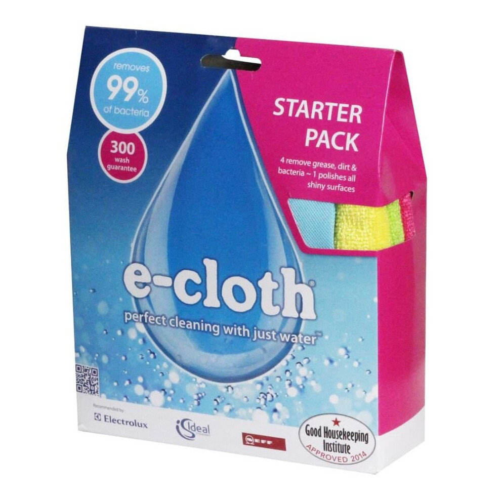 e-Cloth Starter Pack 4 x Microfibre Cleaning Remove Grease & 1 x Polishing Cloth