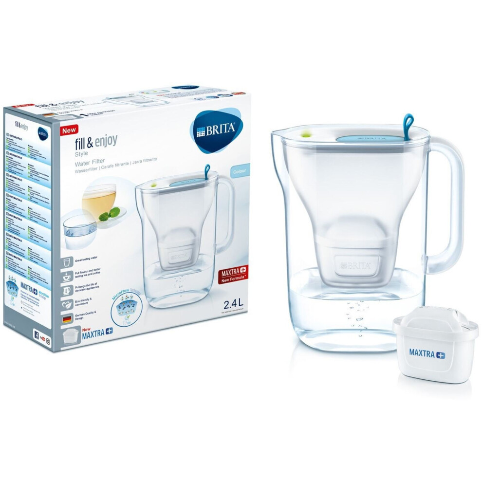 BRITA Style Cool MAXTRA+ Plus 2.3L Slim Water Filter Fridge Jug + Cartridge Blue