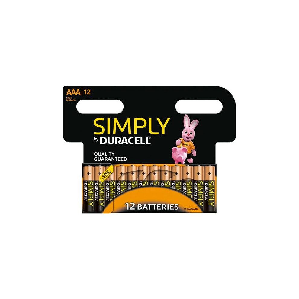 12 x Duracell Simply AAA Alkaline Batteries LR03 MN2400 Alkaline 1.5V Long Last