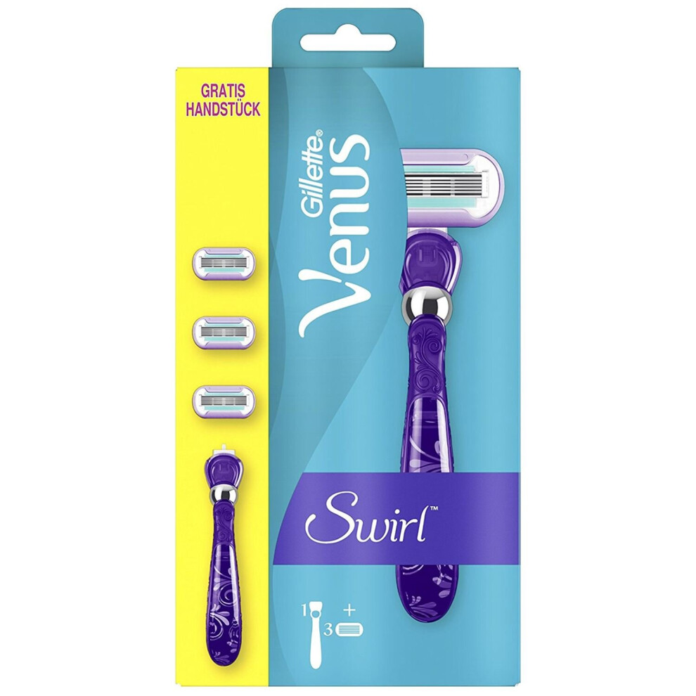 Gillette Venus Swirl Flexiball Women's Razor + 3 Replacement Blades, Bundle Pack