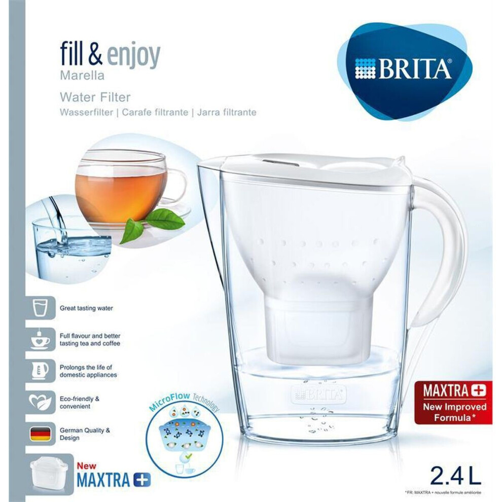 BRITA Marella Cool MAXTRA+ Plus 2.4L Water Filter Fridge Jug + Cartridge - White