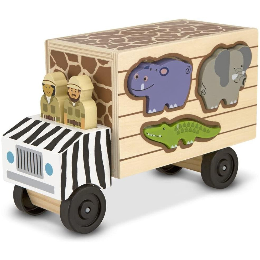 Melissa & Doug Animal Rescue Shape-Sorting Truck - Wooden Toy With 7 Animals and 2 Play Figures