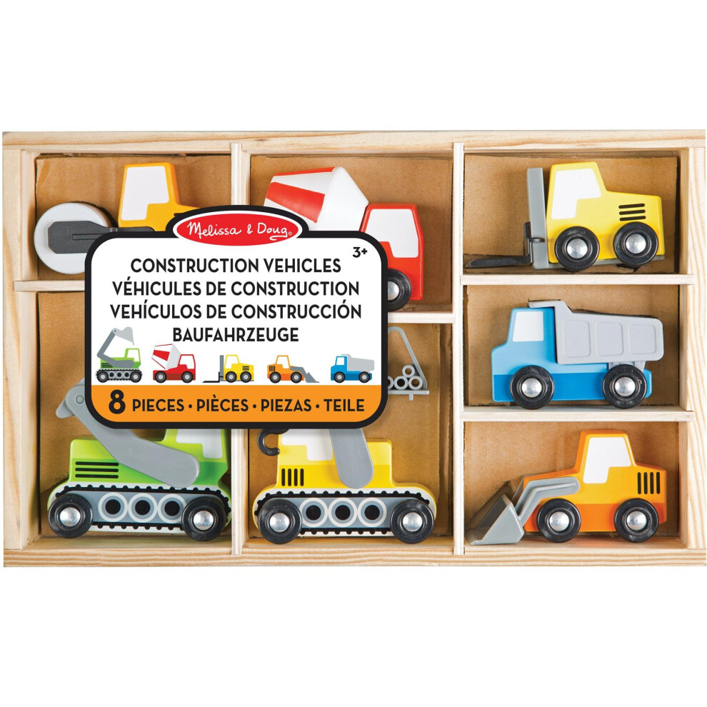 Melissa & Doug 13180 Wooden Construction Site Vehicles With Wooden Storage Tray (8 pcs)