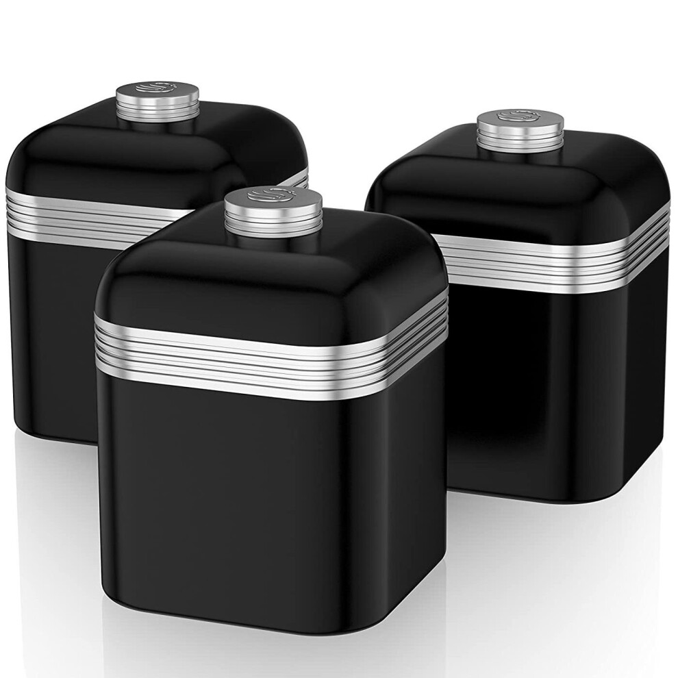 Swan SWKA1020BN Set of 3 Retro Storage Canisters - Black, Airtight, 1L Each