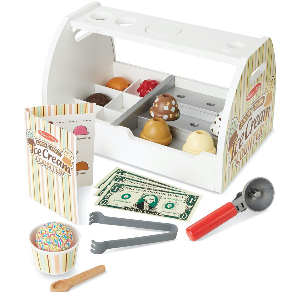 Melissa & Doug Wooden Scoop & Serve Ice Cream Counter Set -  28 Pcs