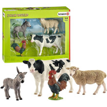Schleich Animaux de Ferme Ensemble de 4 Pièces pour Enfants 3+ avec Âne, Vache, Coq & Mouton