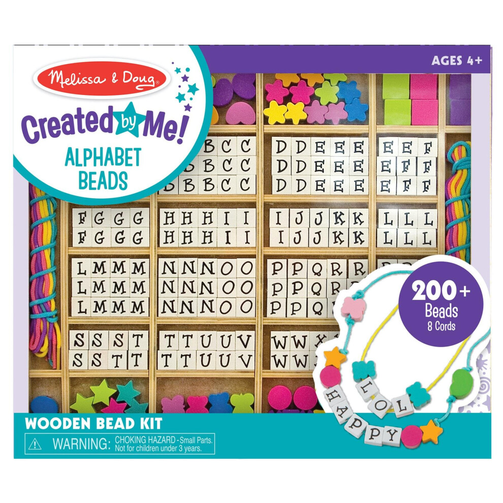 Melissa & Doug Deluxe Wooden Stringing Beads With 200+ Beads And 8 Laces Black/White