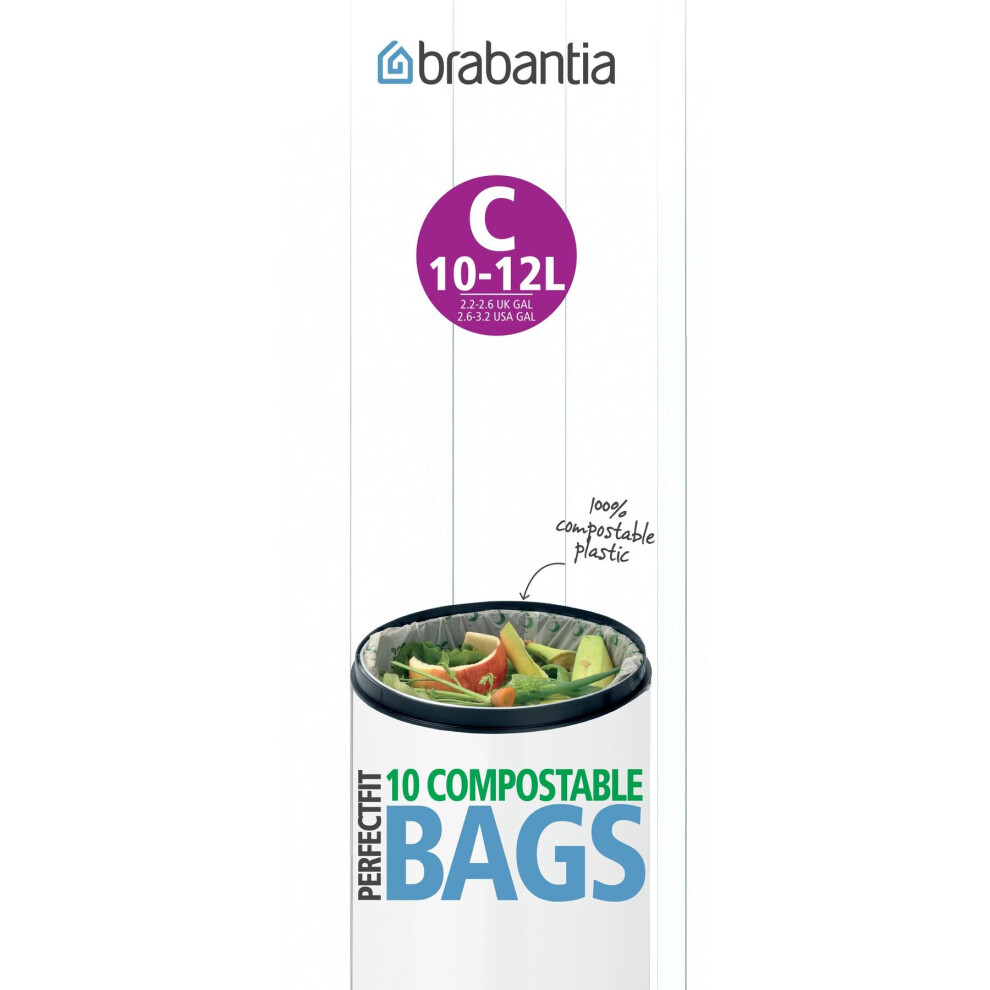 Brabantia Compostable Bin Liners, 10-12 L - Size C, 10 Bags