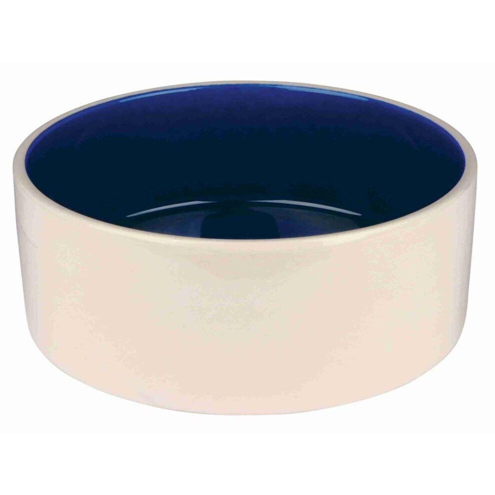 Trixie ceramic dog bowl, diameter of 23Â cm and capacity of 2,1 L, cream outside and blue inside, model number: 2452