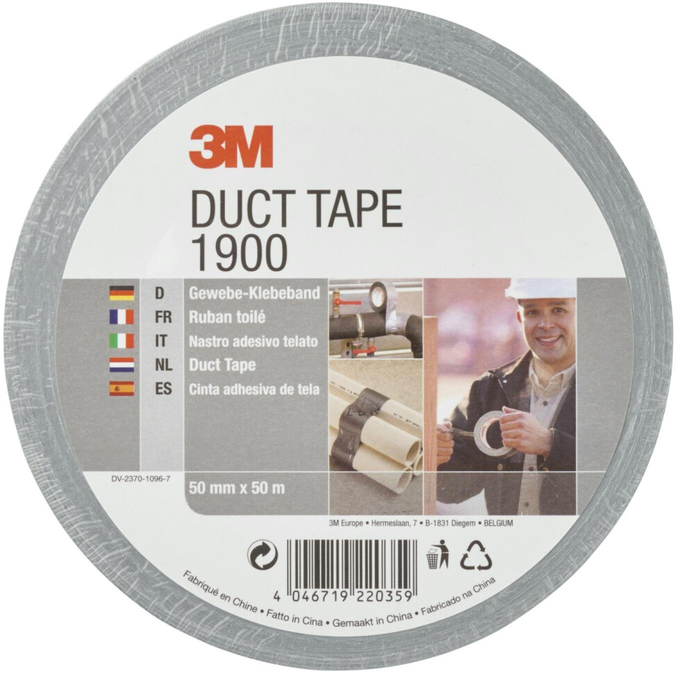 3M Value Duct Tape 1900 – Silver-grey duct tape for all repairing, labelling and sealing jobs, 50 mm x 50 m - 1 x roll of duct tape