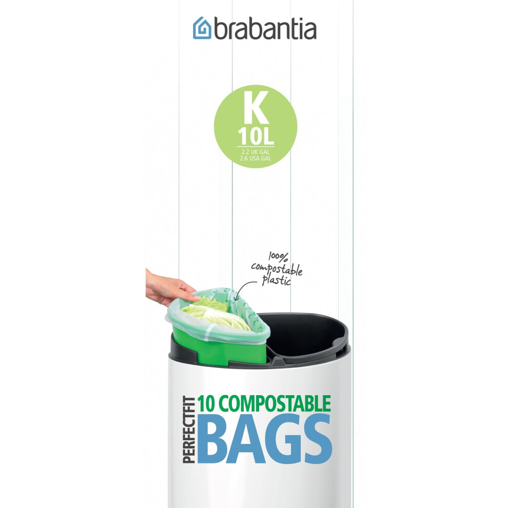 Brabantia Compostable Bin Liners, 10 L - Size K, 10 Bags