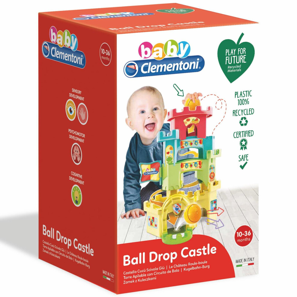 New Clementoni 17226 Baby Roll And Drop Fun Castle, Multi-Coloured C-17226