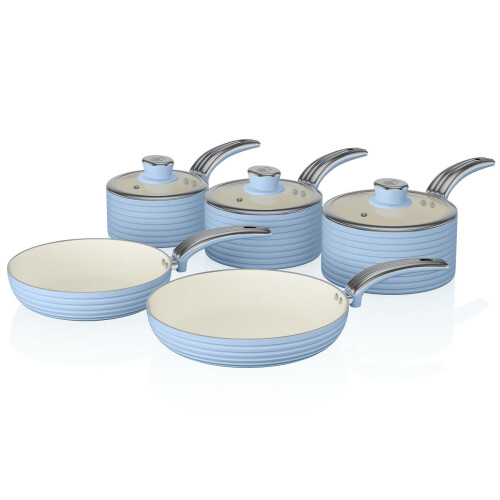 Swan 5pc Swan Retro Pan Set - Blue