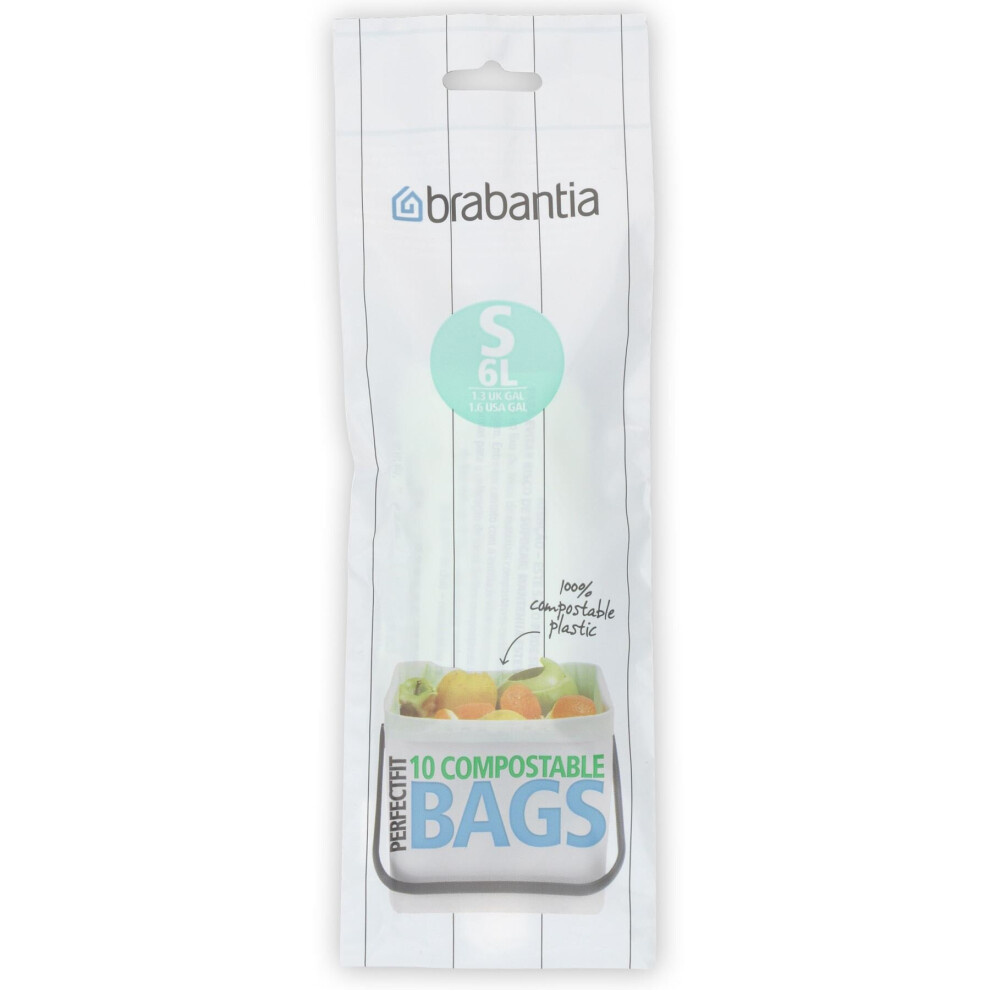 Brabantia Sort and Go Compostable Bin Liners, 6 L - Size S, 10 Bags