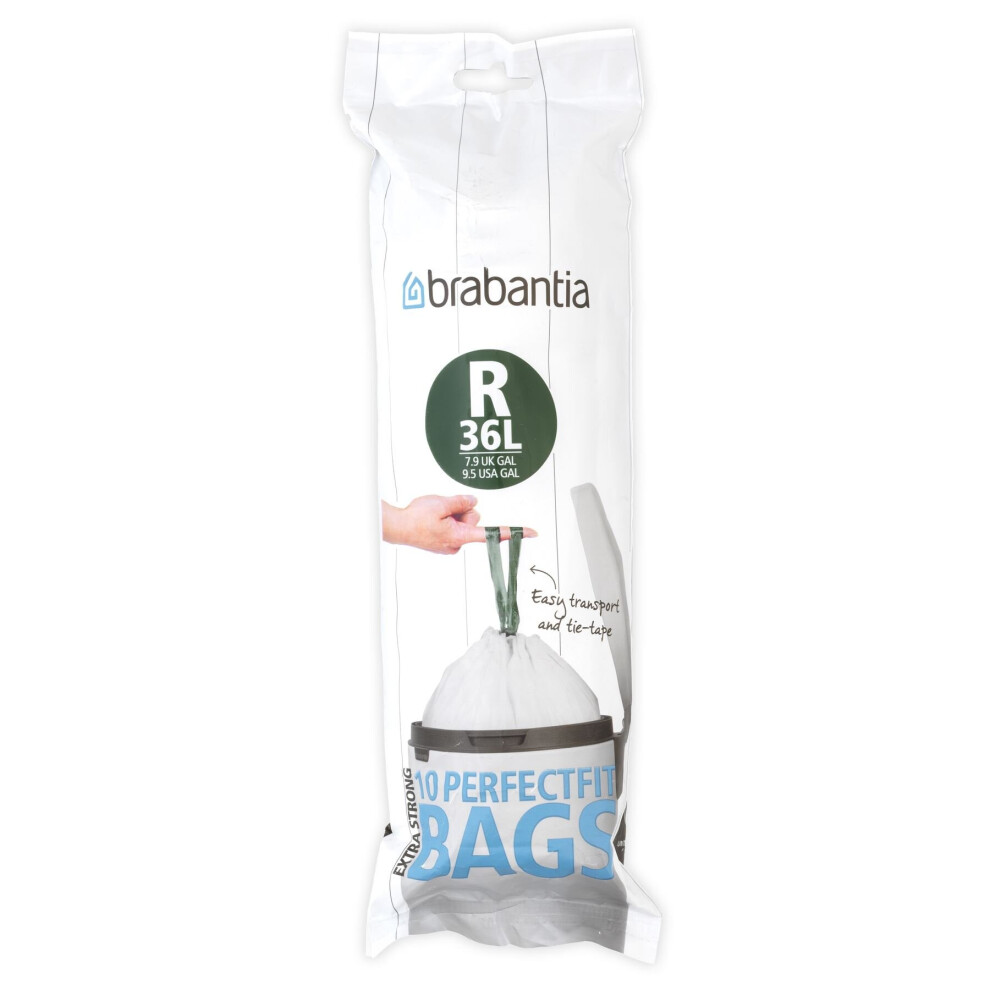 Brabantia Perfectfit Bags, Code R, 36L, 10 Pcs, White, 36 L/Size R
