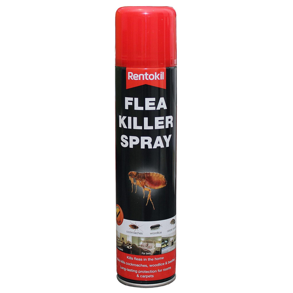 Rentokil PSF200 Flea Killer Spray - Kills Fleas, Cockroaches, Woodlice & Beetles, Long-Lasting Protection for Hard & Carpeted Areas (300ml)