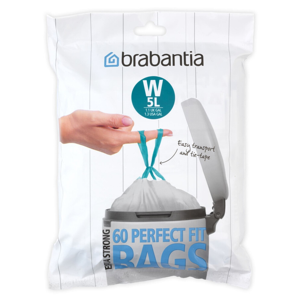 Brabantia Perfectfit Bags, Dispenser, W, 5L, 60pcs, White, 5 L/Size W