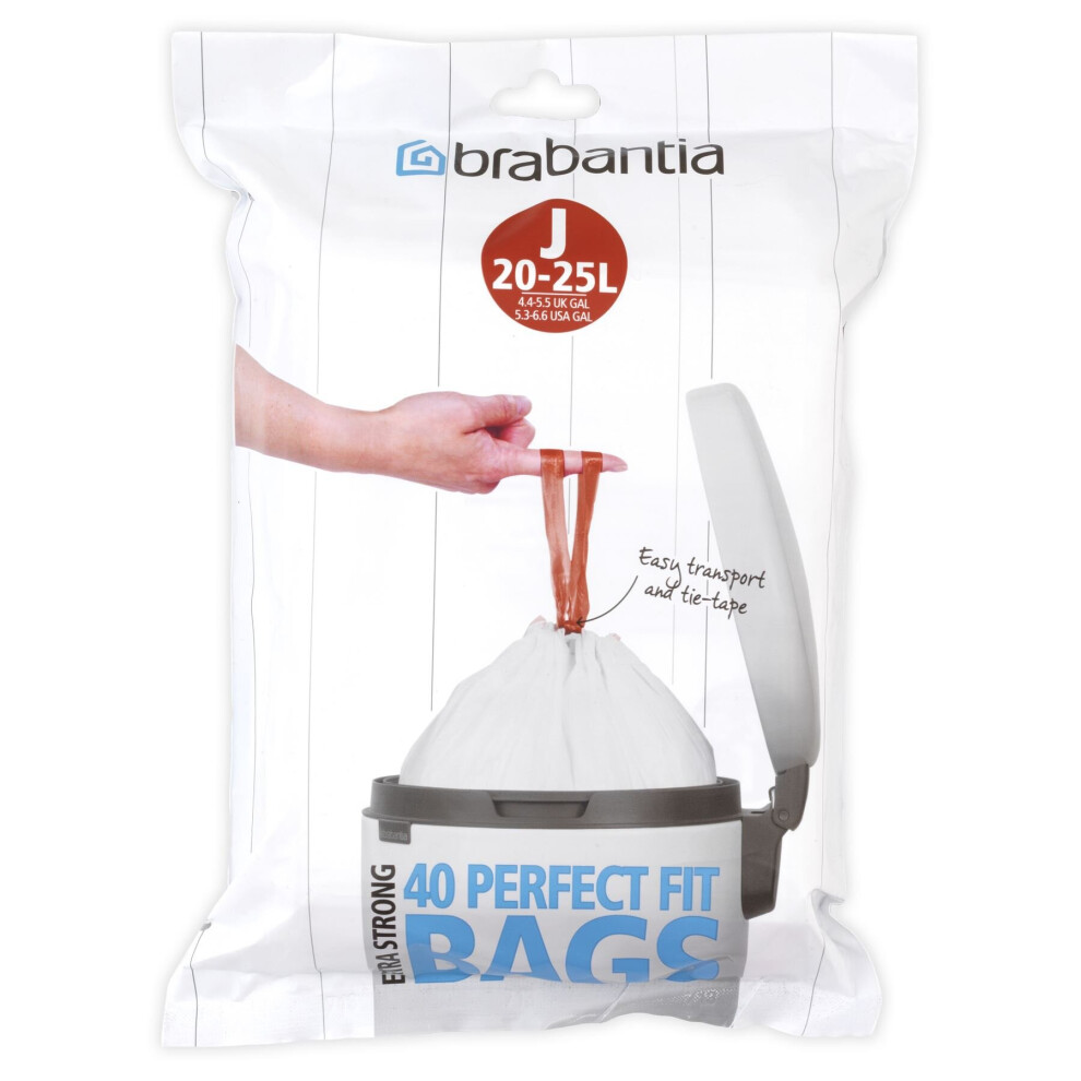 Brabantia Perfectfit Bags, Dispenser, J, 23L, 40pcs, White, 23 L/Size J