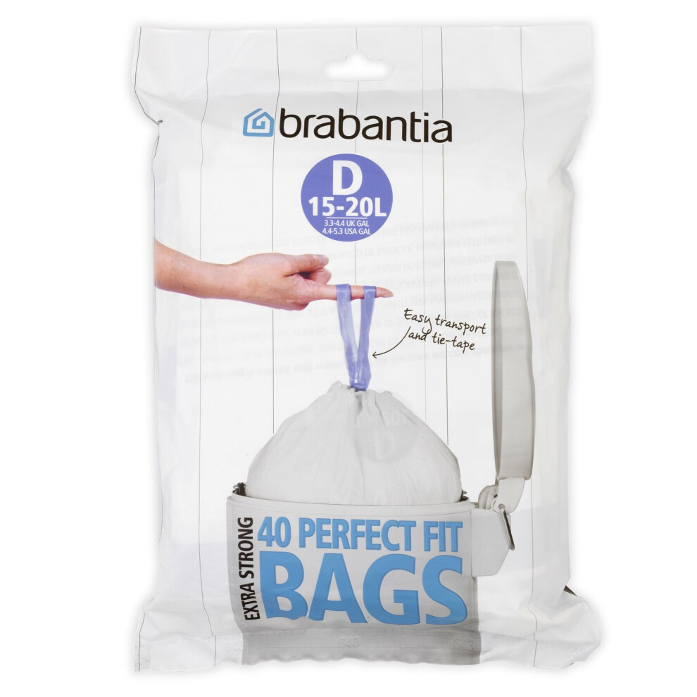 Brabantia Waste Bags Dispenser Pack D, 40 Pcs, 15-20 Litre, White