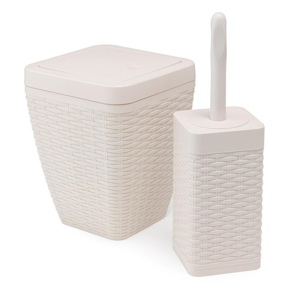 Addis Faux Rattan Square Bathroom Set Includes Swing Bin And Toilet Brush, Calico Linen