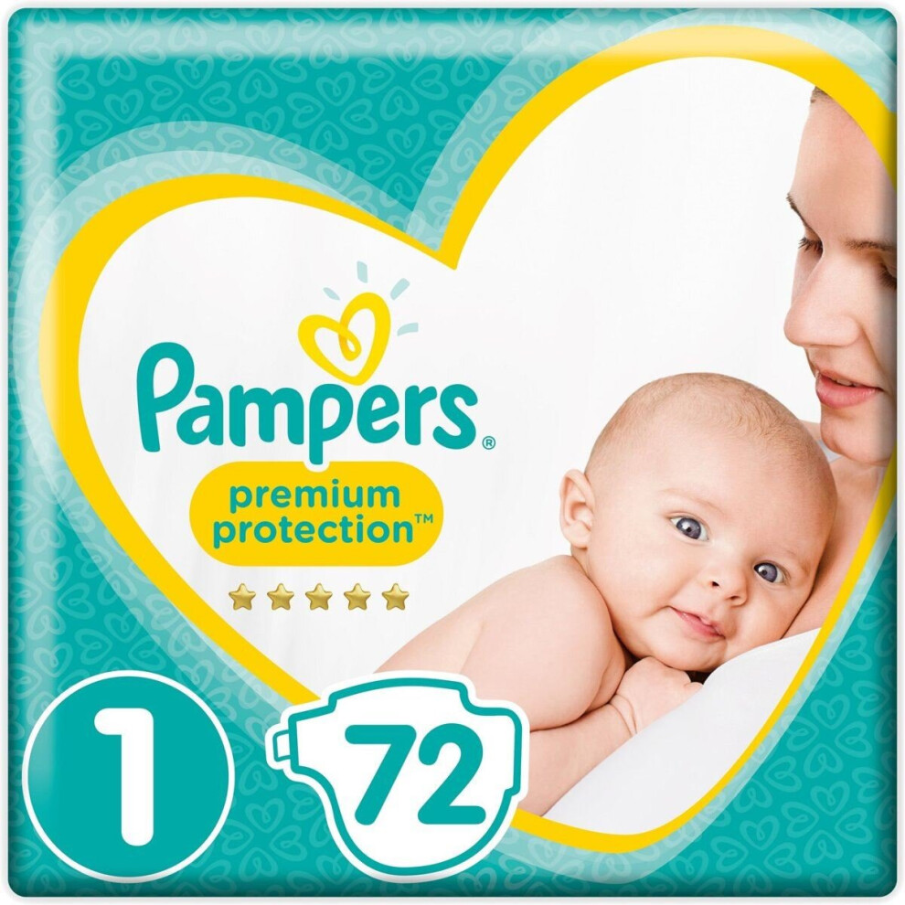 Pampers Size 1 New Baby Jumbo Box Nappies - Pack of 72 Nappies