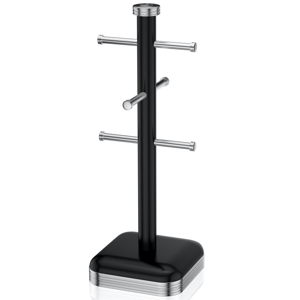 Swan Retro 6 Cup Mug Tree, Weighted Base, Black