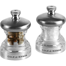 Cole & Mason Precision Grind Button Salt and Pepper Mill Gift Set, Acrylic and Stainless Steel/Clear, 6.5 cm