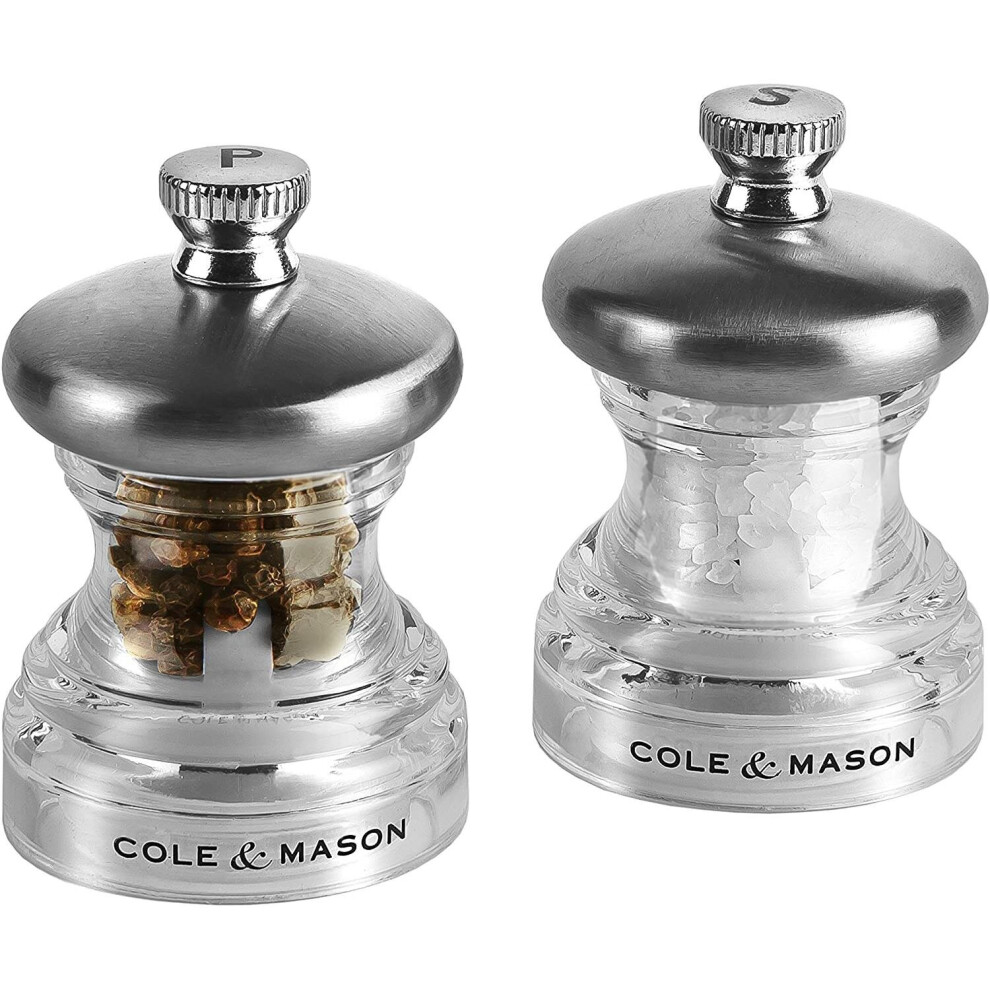 Cole & Mason Precision Grind Button Salt and Pepper Mill Gift Set, Acrylic and Stainless Steel/Clear, 6.5 cm