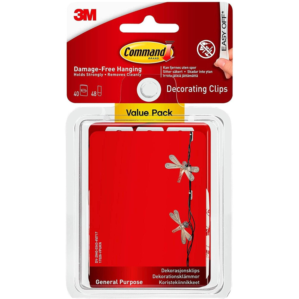 Command Decoration Clips for Christmas and Fairy Light - White, Value Pack