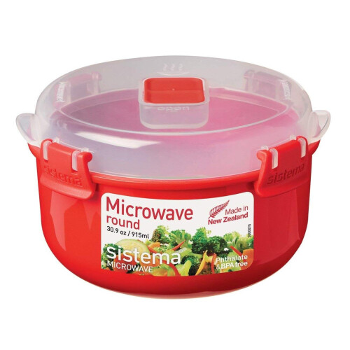 Sistema Sistema Microwave Round Container, 915 ml - Red/Clear