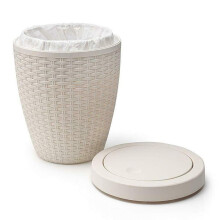 Addis Faux Rattan Round Bathroom Bin with Swing lid, Calico, Linen, 5 Litre