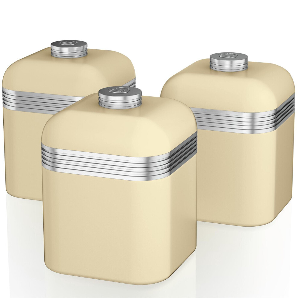 Swan SWKA1020CN Set of 3 Retro Storage Canisters, Cream