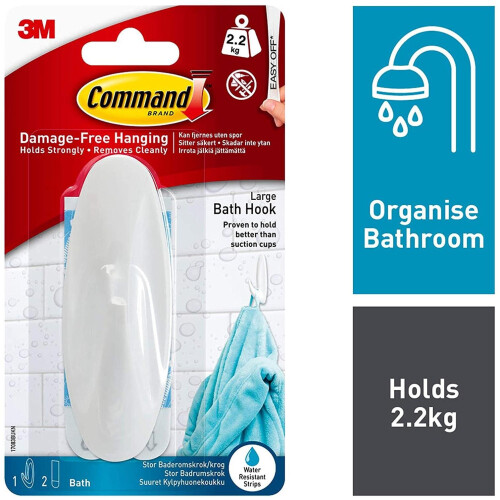 3M 3m Large Command Designer Hook With Water-Resistant Strips  17083B
