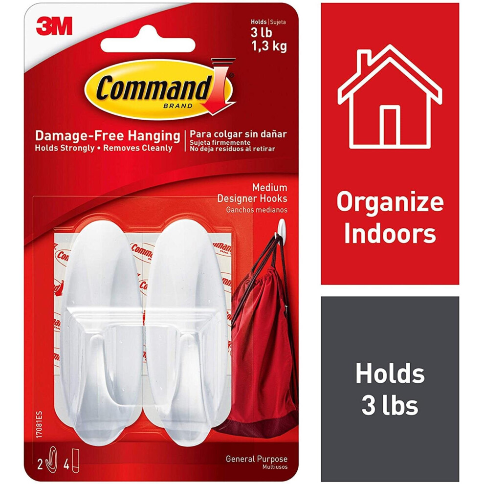 3M Command Adhesive Hook Medium White (Pack of 2)