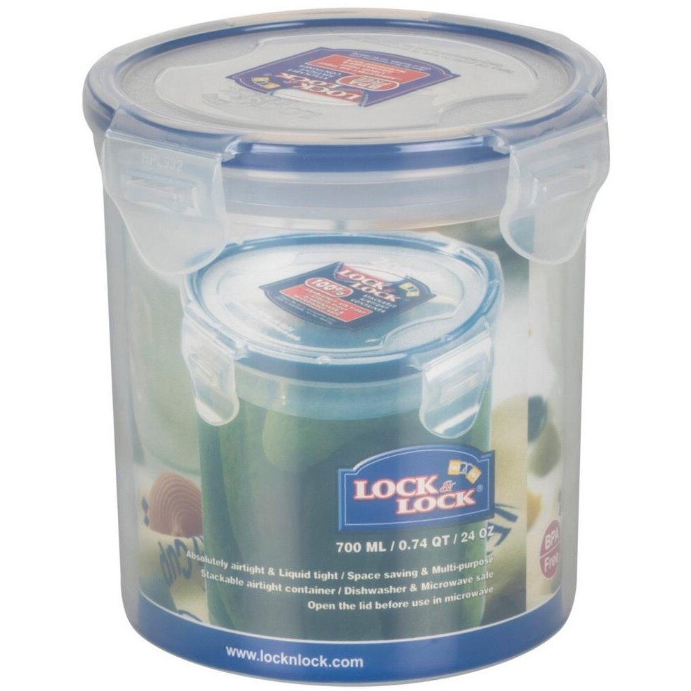 Lock & Lock Round Storage Container - Clear/Blue, 700ml