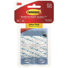 Command 17006CLRVP Klarsichthaken und -streifen Kunststoff Mini 18 Haken mit 24 Klebestreifen pro Packung
