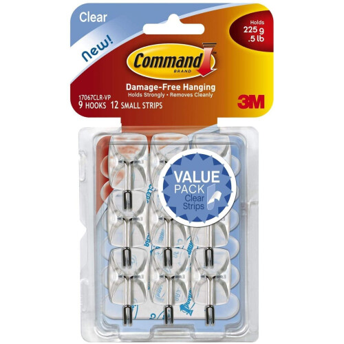 3M Command Clear Wire Hooks Value Pack (Pack 9)