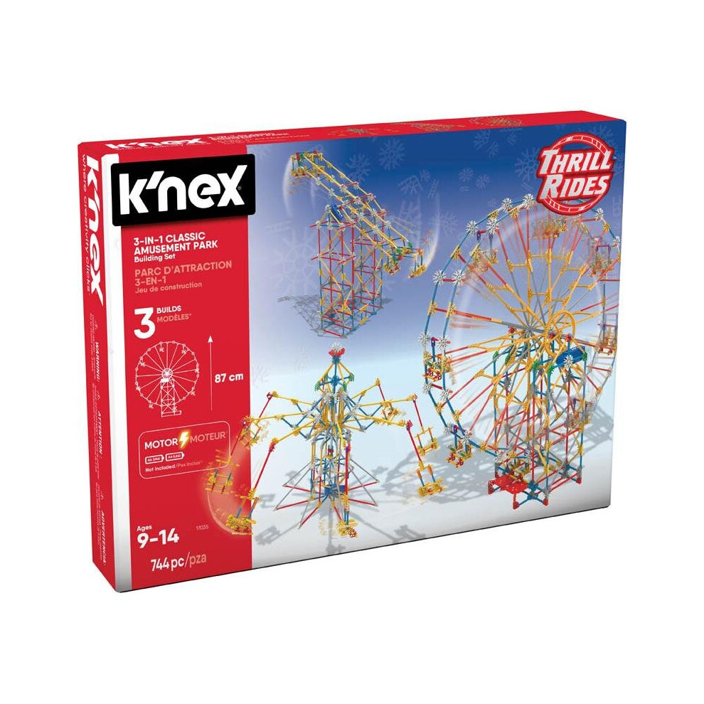 K'nex Thrill Rides 3-In-1 Classic Amusement Park Building Set 744 Pieces 17035