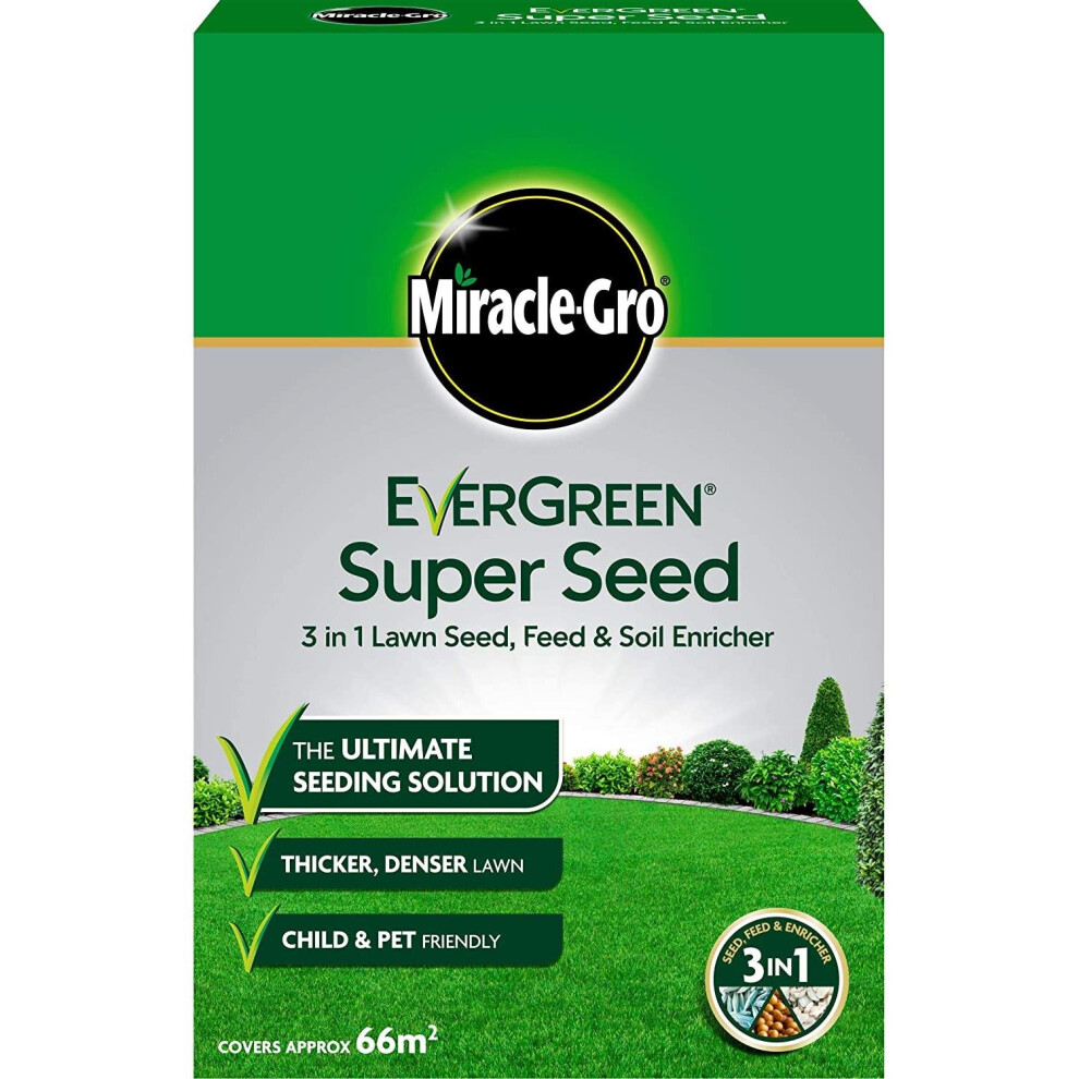 Miracle-Gro Evergreen Super Seed 3 in 1 Lawn Seed 66m2 Coverage 2kg