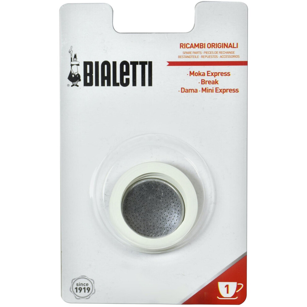 Bialetti Blister 3 Gaskets + 1 Filter Plate For 1 Cup Stainless Steel Moka Pot